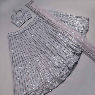 Grey Sequins Embroidered Georgette Lehenga Choli Clothsvilla