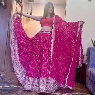 Pink Floral Sequins Embroidered Georgette Lehenga Choli Clothsvilla