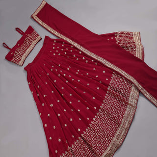 Maroon Embroidered Georgette Lehenga Choli Clothsvilla