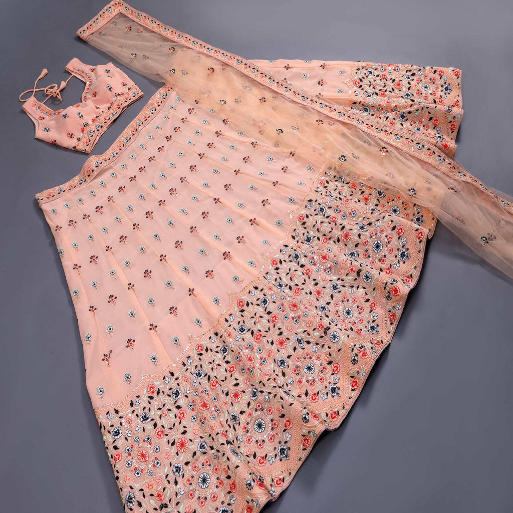 Peach Sequins Embroidered Georgette Lehenga Choli Clothsvilla