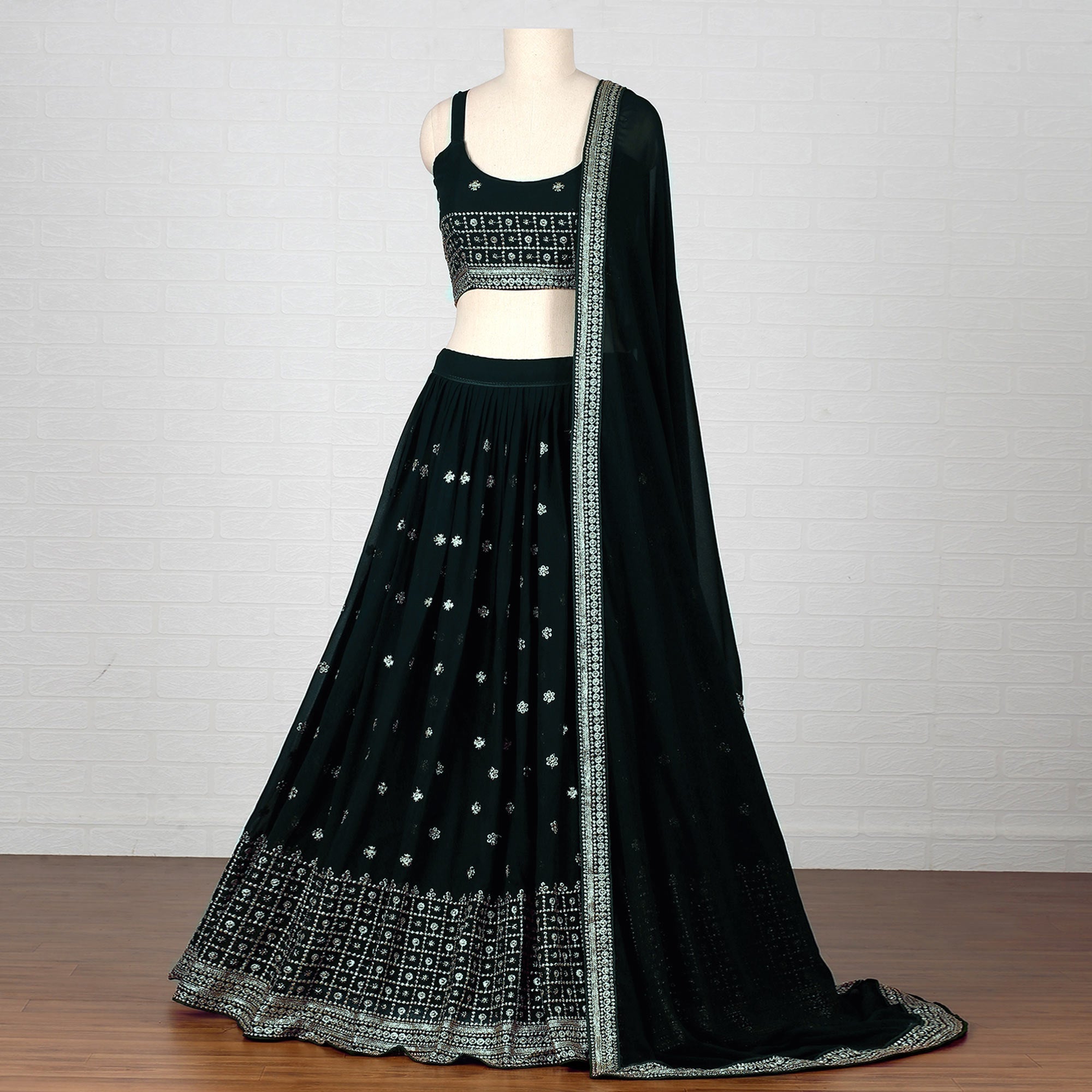 Green Embroidered Georgette Lehenga Choli Clothsvilla
