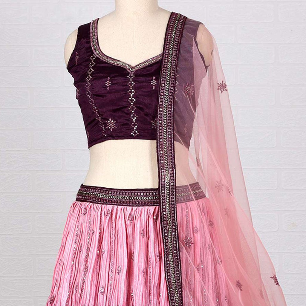 Purple Sequins Embroidered Satin Lehenga Choli Clothsvilla