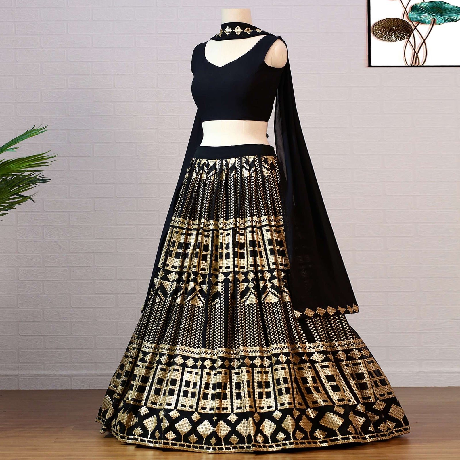 Black Embroidered Georgette Lehenga Choli Clothsvilla