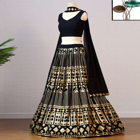 Black Embroidered Georgette Lehenga Choli Clothsvilla Main image