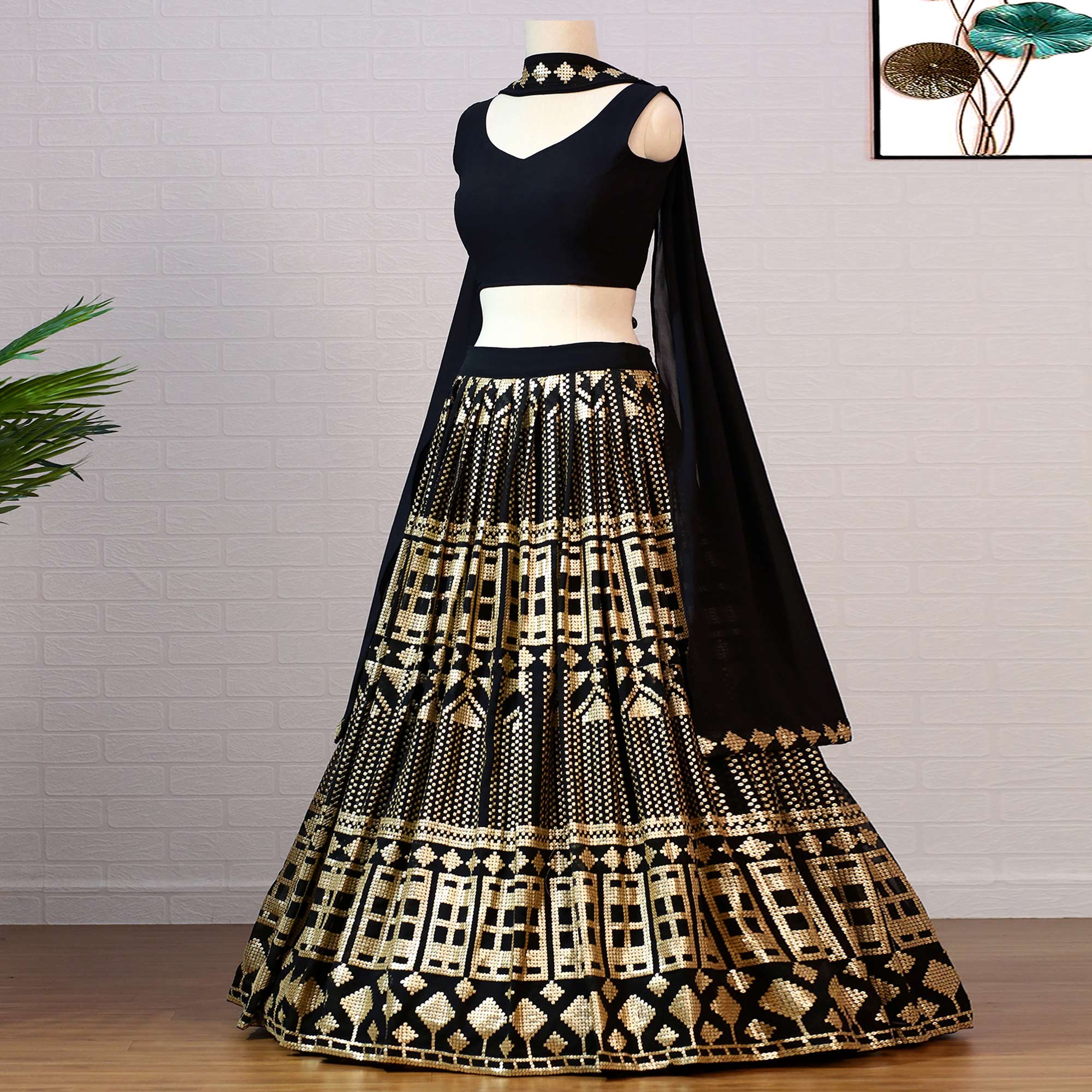 Black Embroidered Georgette Lehenga Choli Clothsvilla