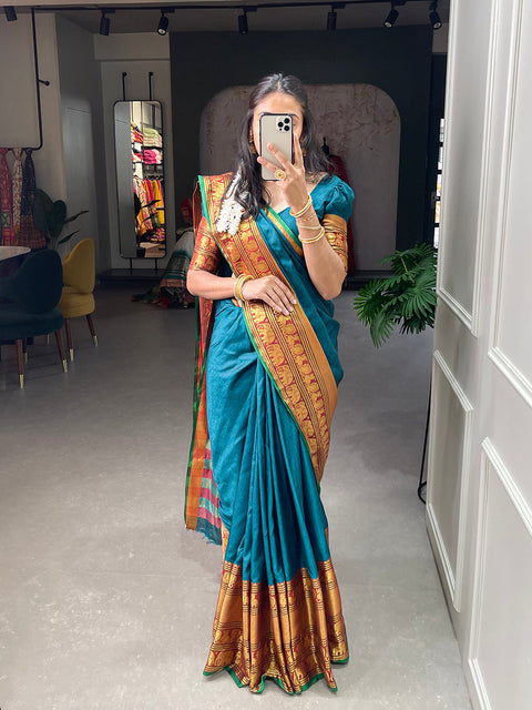 Firozi Color Zari Weaving Work Narayan Pet Saree Clothsvilla Main image