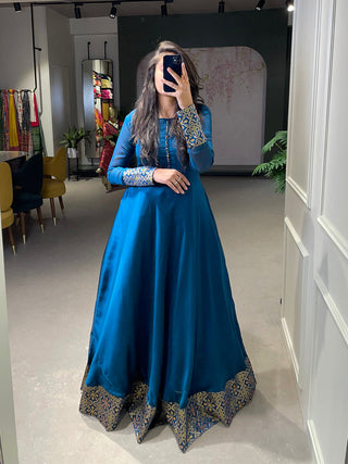 Firozi Color Weaving Work Rangoli Silk Gown Dress Clothsvilla