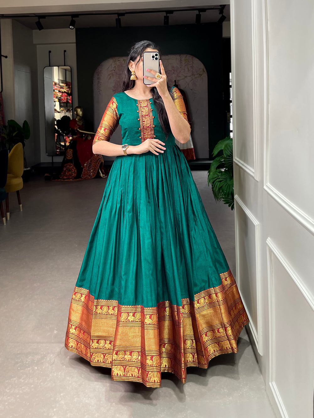 Teal Color Zari Weaving Work Narayan Pet (Cotton) Dress Clothsvilla