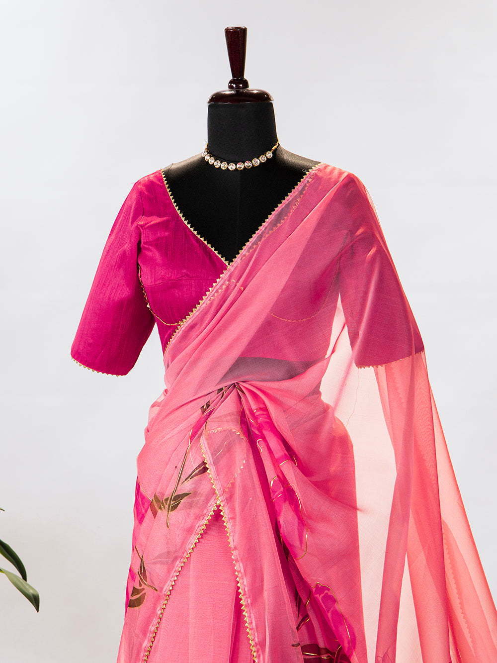Blush Color Floral & Foil Printed Saree Clothsvilla