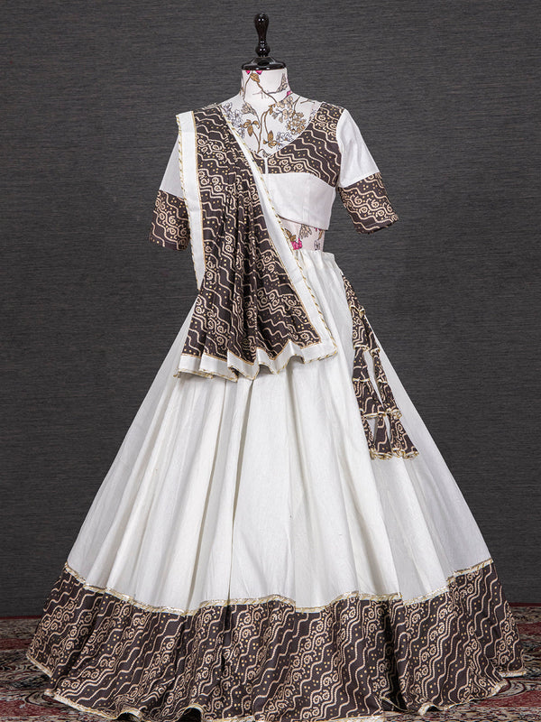 Black Color Foil And Printed Work Cotton Lehenga Choli Clothsvilla