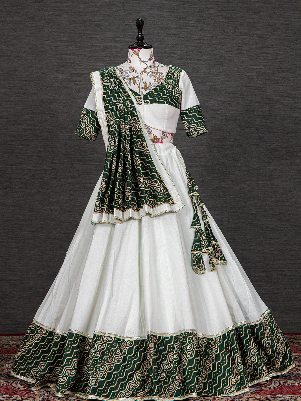 Green Color Foil And Printed Work Cotton Lehenga Choli Clothsvilla