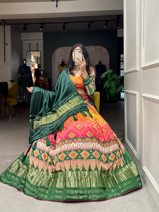 Green Color Patola Printed Gaji Silk Lehenga Choli ClothsVilla