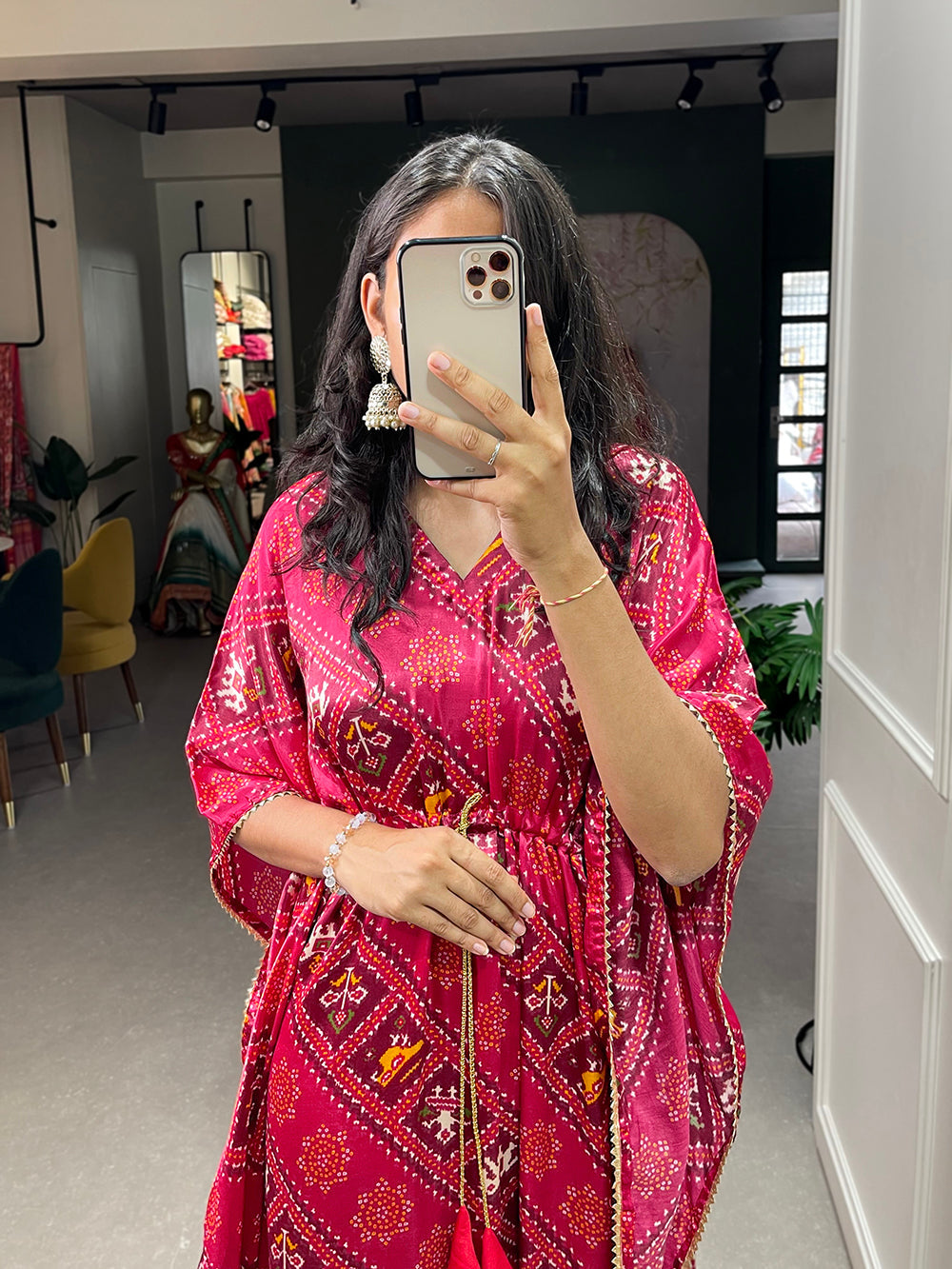 Maroon Color Digital Printed Gaji Silk Kaftan ClothsVilla