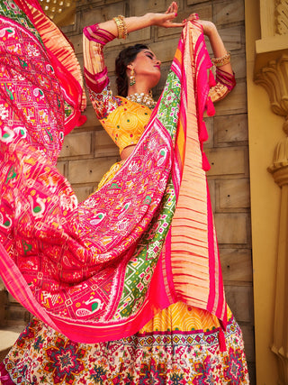 Yellow Color Digital Printed gaji Silk Lehenga Clothsvilla
