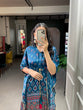 Load image into Gallery viewer, Teal Color Digital Print With Gotta Patti Lace Border Gaji Silk Kaftan ClothsVilla.com