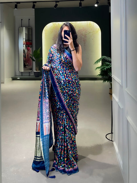 Blue Color Patola Printed Pure Gaji Silk Saree Clothsvilla Main image