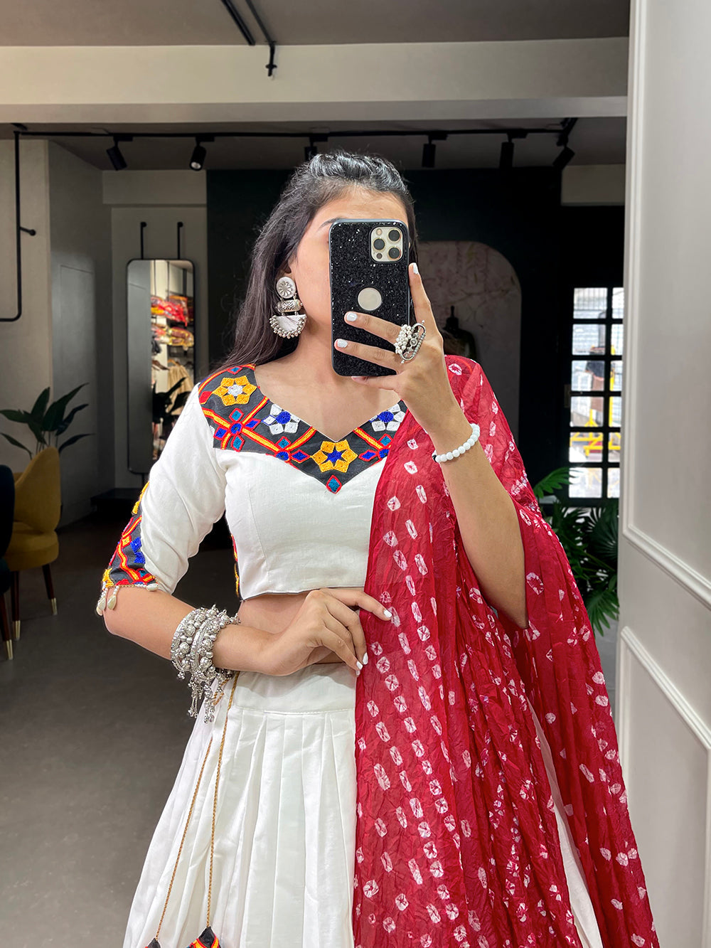 White Color Plain With Gotta Patti Lace Border Cotton Lehenga Choli ClothsVilla.com