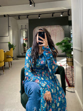 Load image into Gallery viewer, Blue Color Floral Printed Georgette Material Naira Cut Kurti Clothsvilla