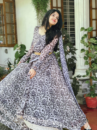 Black Color Printed Georgette Gown Clothsvilla