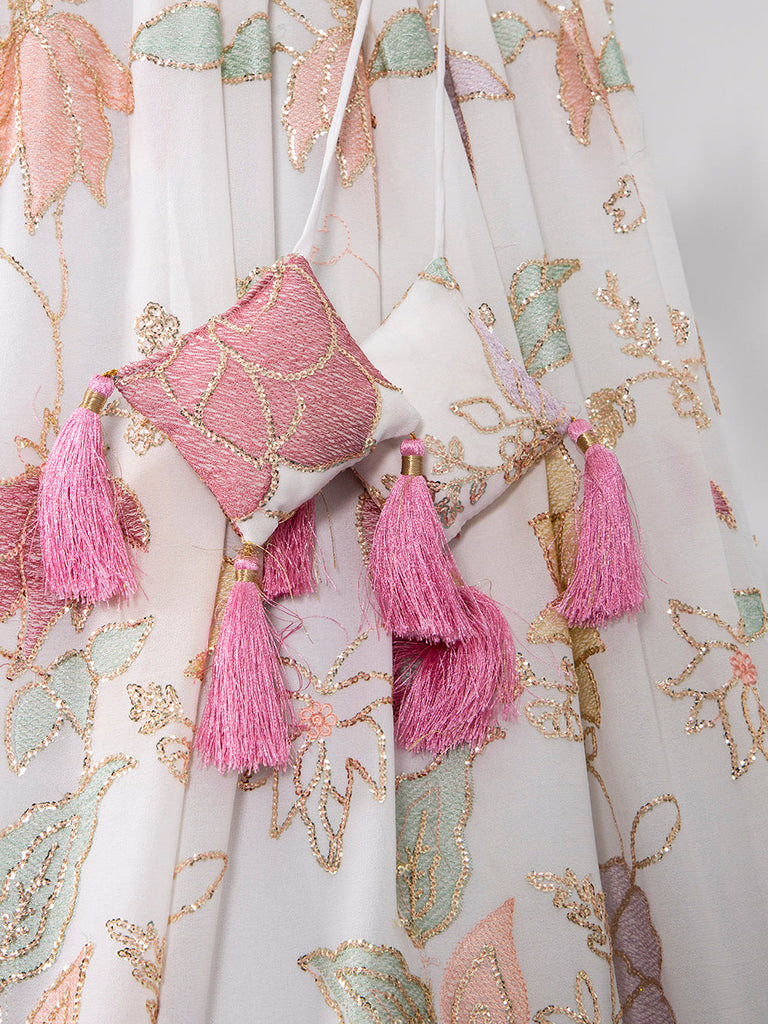 White Color Sequins And Thread Embroidery Work Georgette Lehenga Choli Clothsvilla