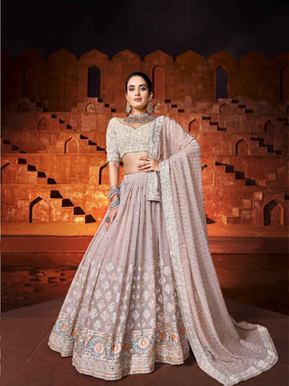 Peach Color Sequins With Embroidery Work Rajwadi Sana Silk Lehenga Choli Clothsvilla