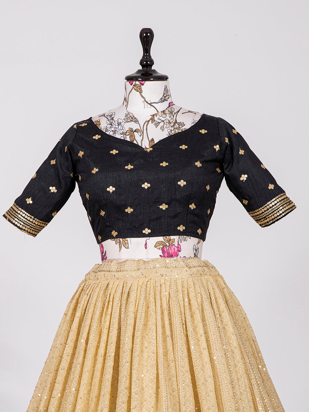 Cream Color Sequins And Thread Embroidery Work Georgette Lehenga Choli Clothsvilla