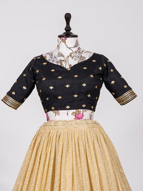 Cream Color Sequins And Thread Embroidery Work Georgette Lehenga Choli Clothsvilla