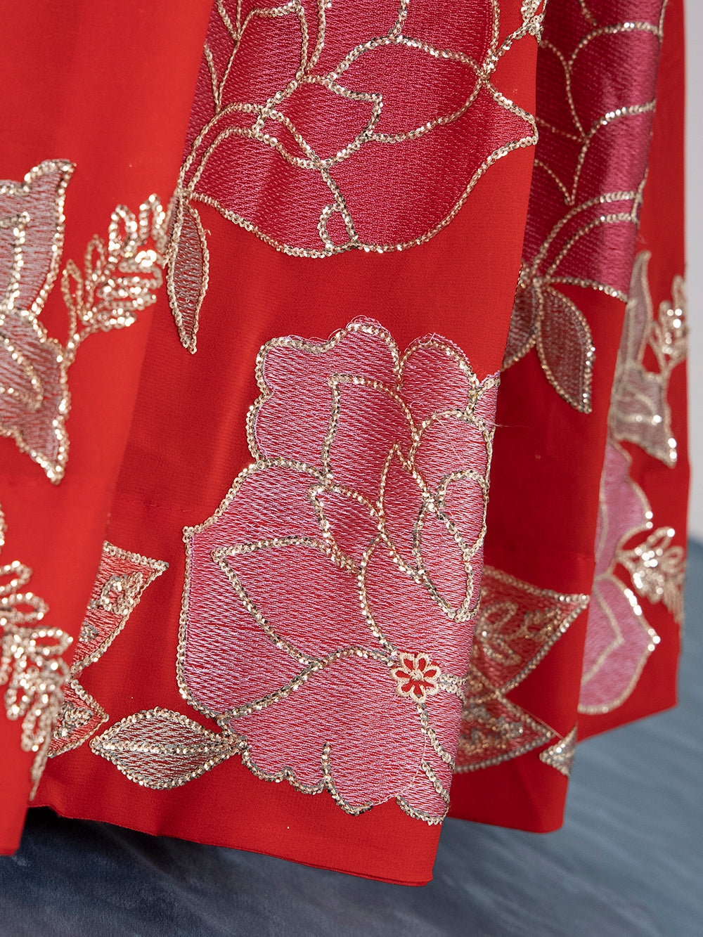 Red Color Sequins And Thread Embroidery Work Georgette Lehenga Choli Clothsvilla