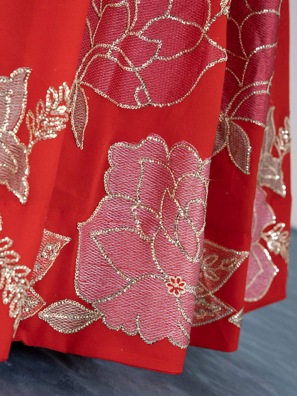 Red Color Sequins And Thread Embroidery Work Georgette Lehenga Choli Clothsvilla