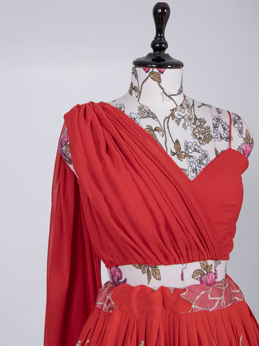 Red Color Sequins And Thread Embroidery Work Georgette Lehenga Choli Clothsvilla