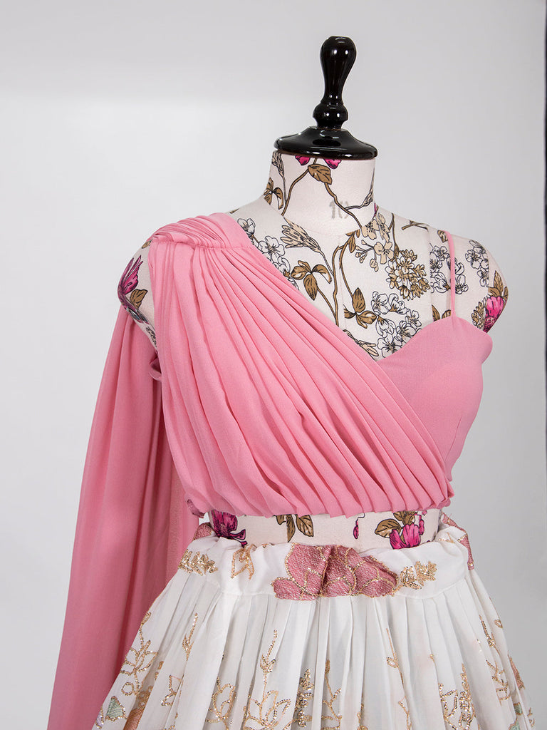 White Color Sequins And Thread Embroidery Work Georgette Lehenga Choli Clothsvilla