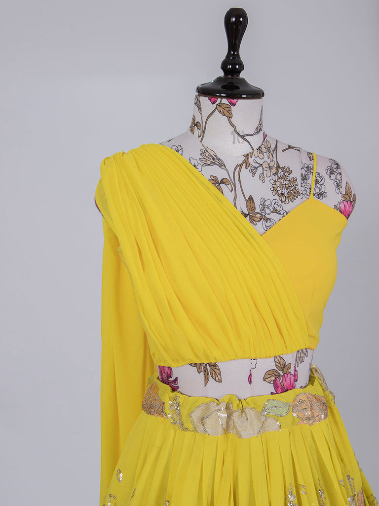 Yellow Color Sequins And Thread Embroidery Work Georgette Lehenga Choli Clothsvilla