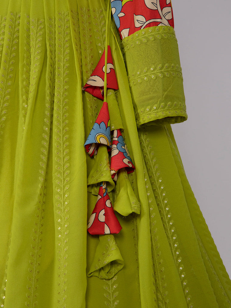 Pista Color Lucknowi Sequins Embroidery Work Lehenga Crop Top Clothsvilla