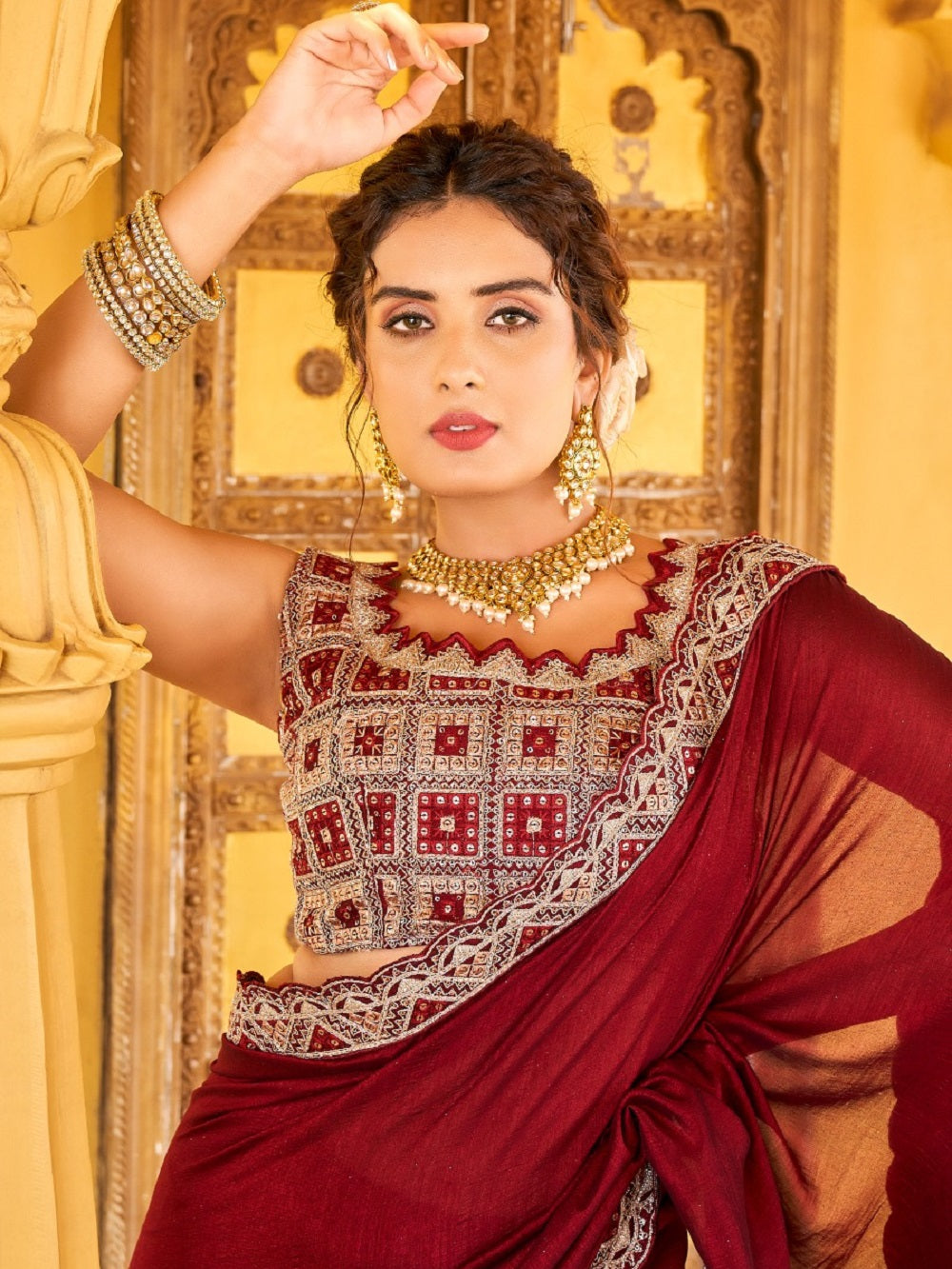 Maroon Color Vichitra Silk Saree Secondary image