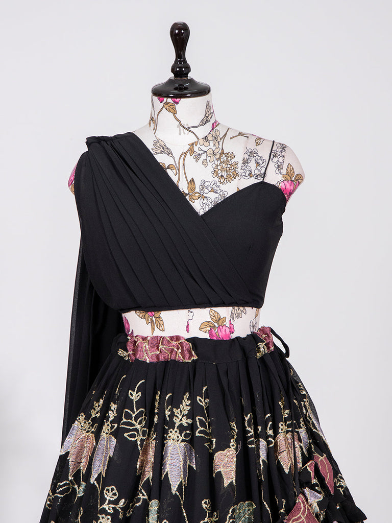 Black Color Thread And Sequins Embroidery Work Georgette Lehenga Choli Clothsvilla