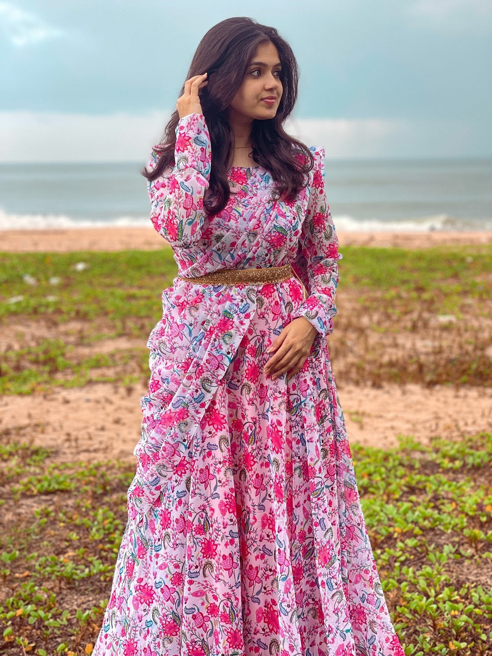 Pink Color Digital Printed Georgette Gown Clothsvilla