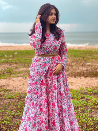 Pink Color Digital Printed Georgette Gown Clothsvilla