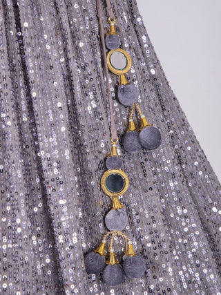 Grey Color Sequins And Thread Work Georgette Lehenga Choli Clothsvilla