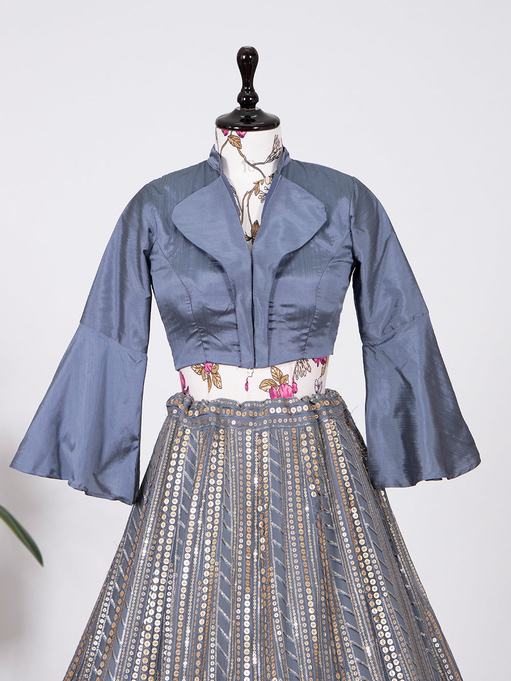 Grey Color Sequins And Thread Embroidery Work Georgette Lehenga Choli Clothsvilla
