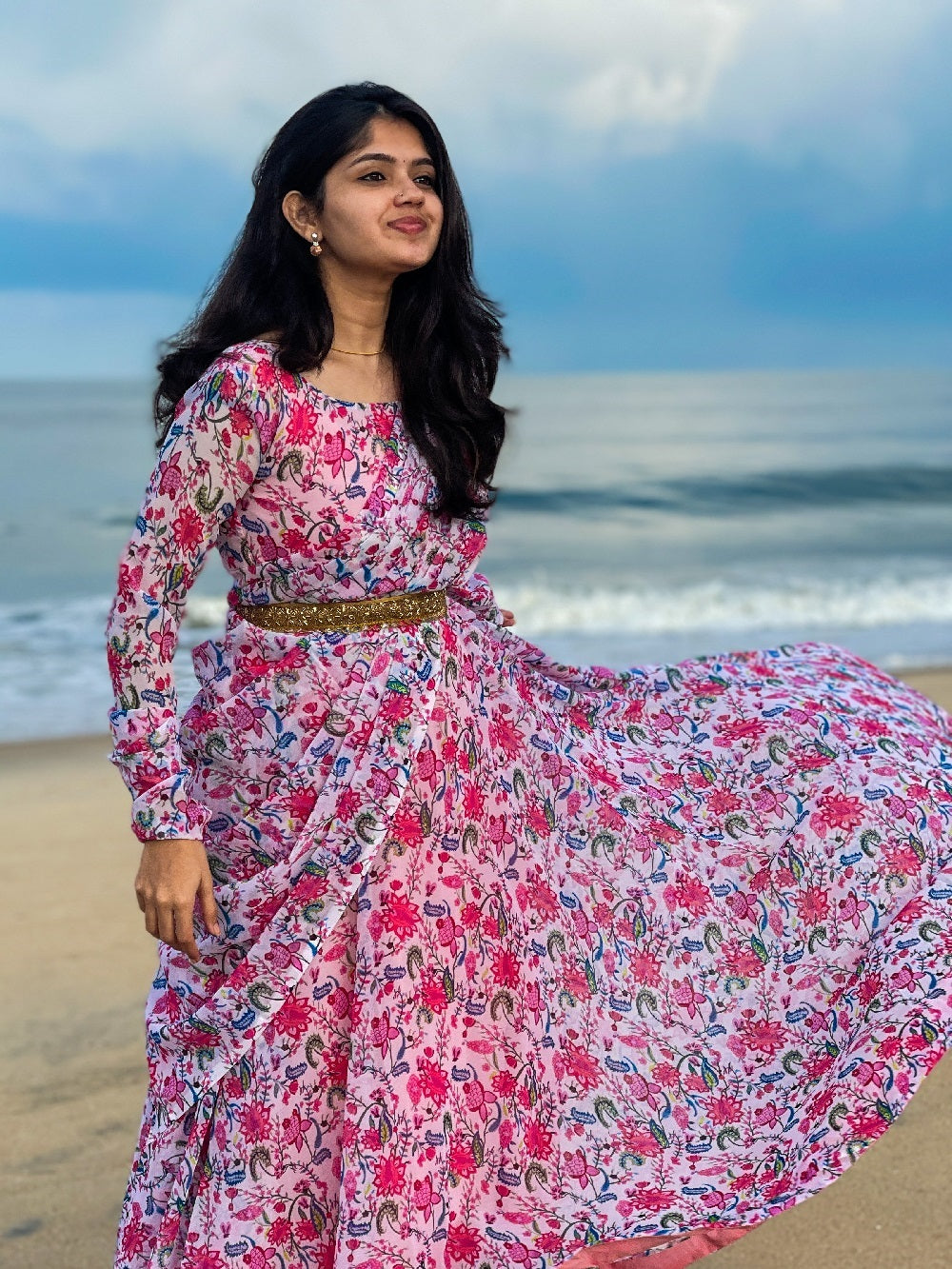Pink Color Digital Printed Georgette Gown Clothsvilla