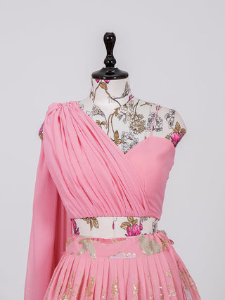 Pink Color Thread And  Sequins Embroidery Work Georgette Lehenga Choli Clothsvilla