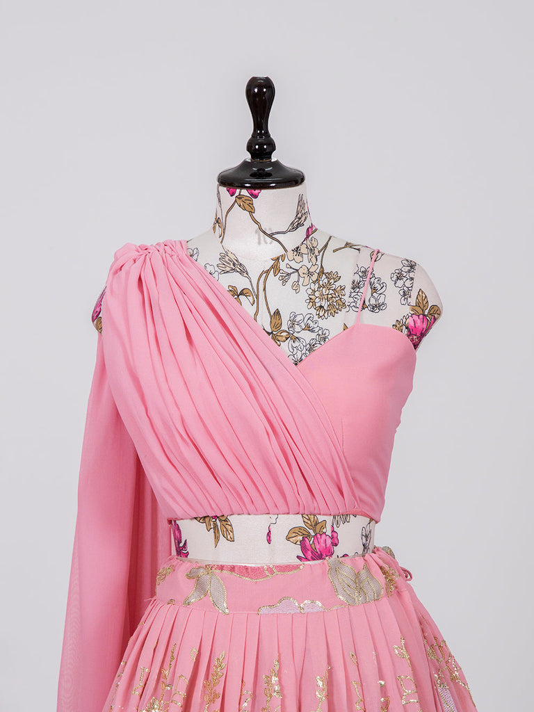 Pink Color Thread And  Sequins Embroidery Work Georgette Lehenga Choli Clothsvilla