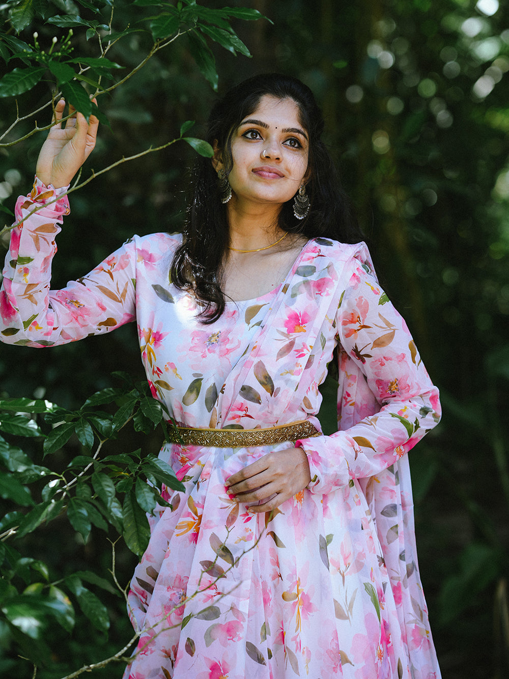 White Color Digital Printed Georgette Gown Clothsvilla