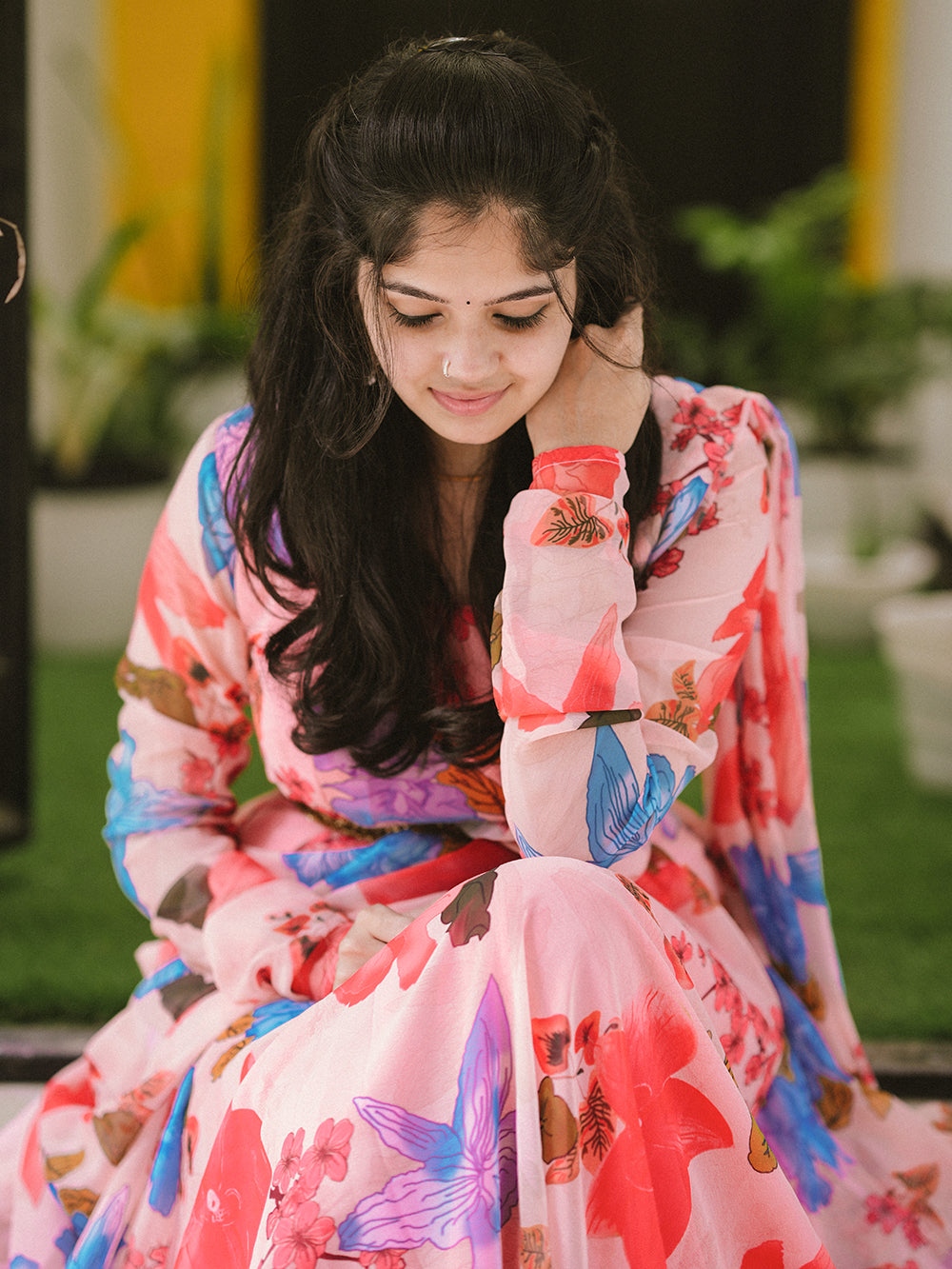 Peach Color Digital Printed Georgette Gown Clothsvilla