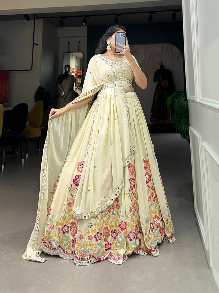 Off White Color Sequins And Embroidery With Original Mirror Off White Color Sequins And Embroidery With Original Mirror