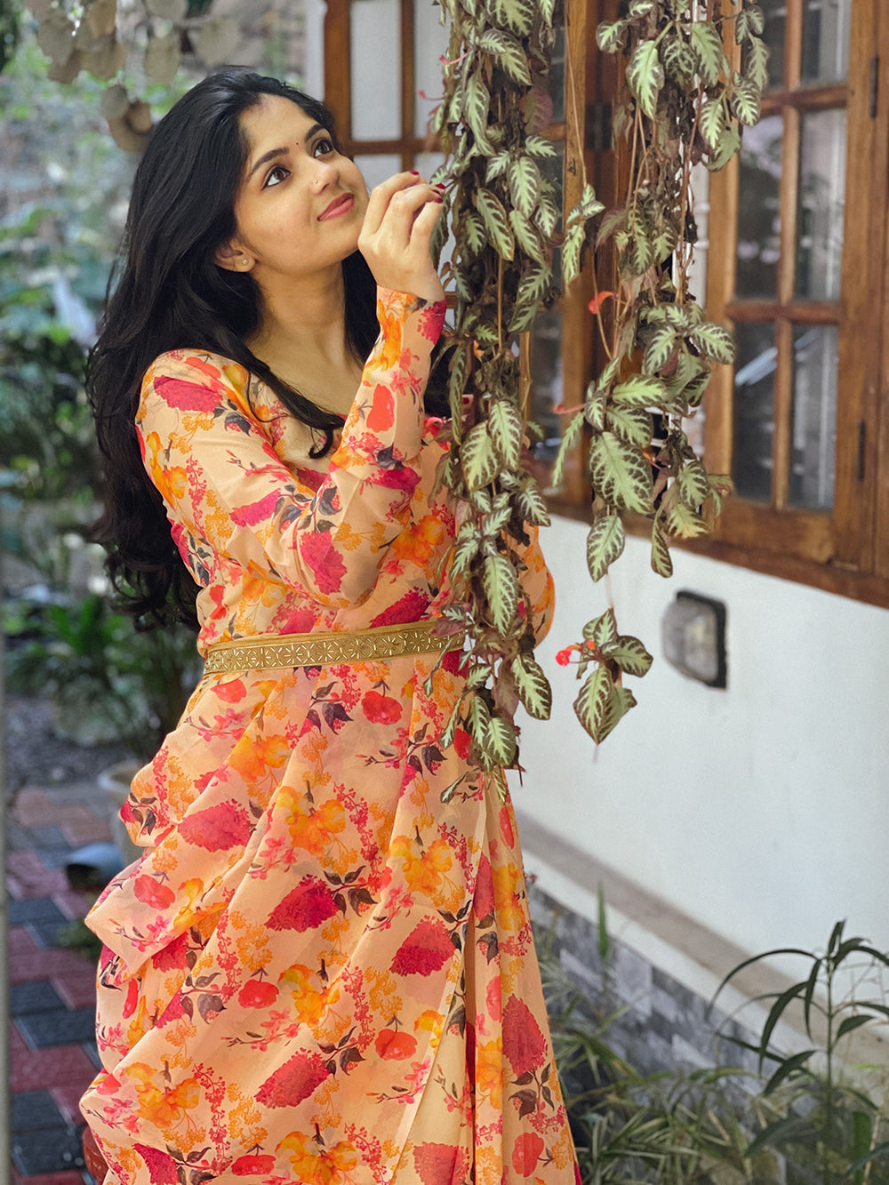 Orange Color Printed Georgette Gown Clothsvilla