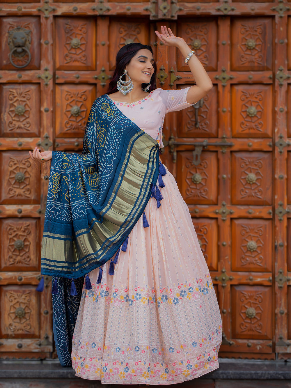 Peach Color Lucknowi Work Georgette Chaniya Choli Clothsvilla