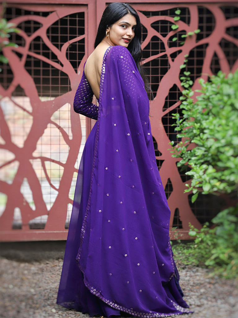 Purple Color Plain Georgette Lehenga Choli With Dupatta Clothsvilla