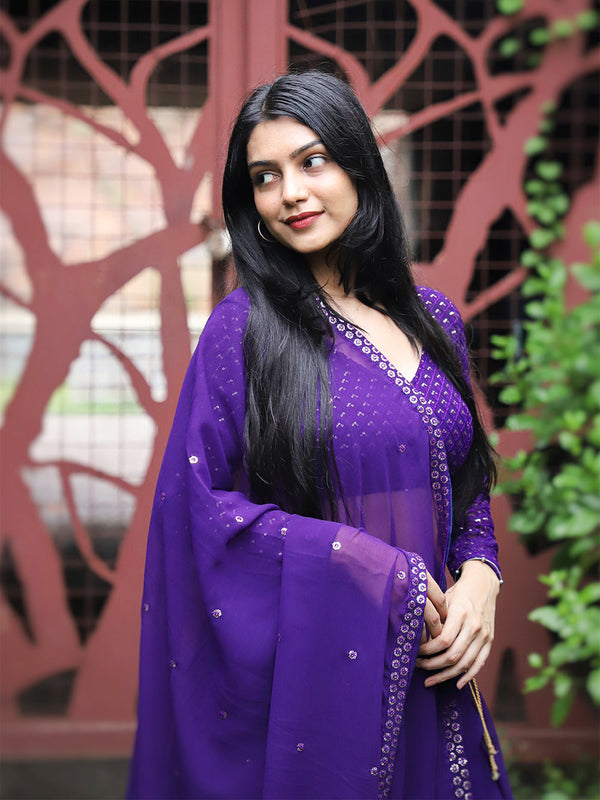 Purple Color Plain Georgette Lehenga Choli With Dupatta Clothsvilla
