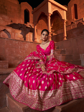 Rani Pink Color Sequins With Embroidery Work Rajwadi Sana Silk Lehenga Choli Clothsvilla
